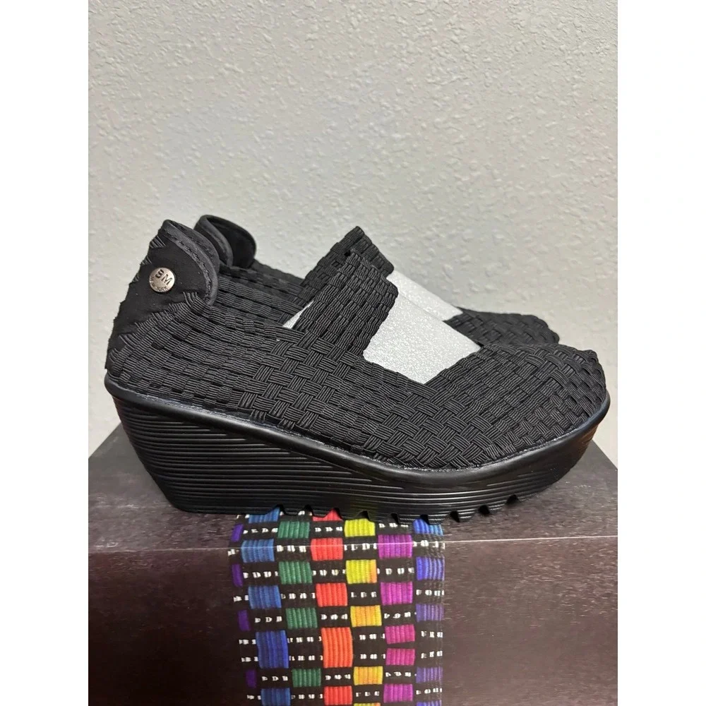 Bernie Mev Lulia Black Woven Wedge Mary Jane Shoes Size 38 US 7.5-8